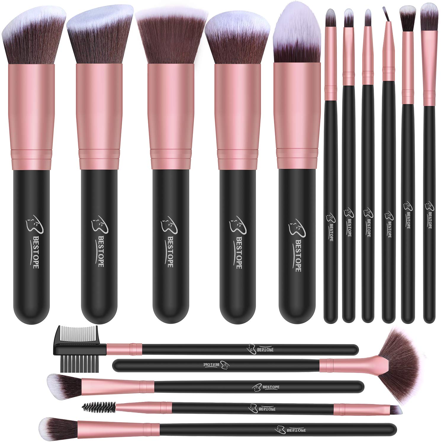 BESTOPE Makeup Brushes 16 PCs Makeup Brush Set Premium Synthetic Foundation Brush Blending Face Powder Blush Concealers Eye Shadows Make Up Brushes Kit (Rose Golden)